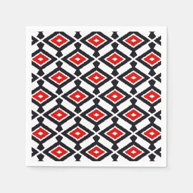 Ikat Mönster - Mörk Red, Black and White Pappersservett (Framsidan)