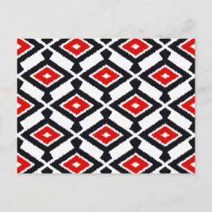 Ikat Mönster - Mörk Red, Black and White Vykort
