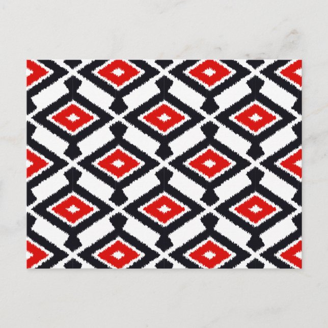 Ikat Mönster - Mörk Red, Black and White Vykort (Framsida)