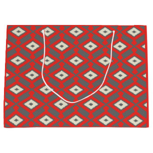 Ikat Mönster - Red, Grått och Beige