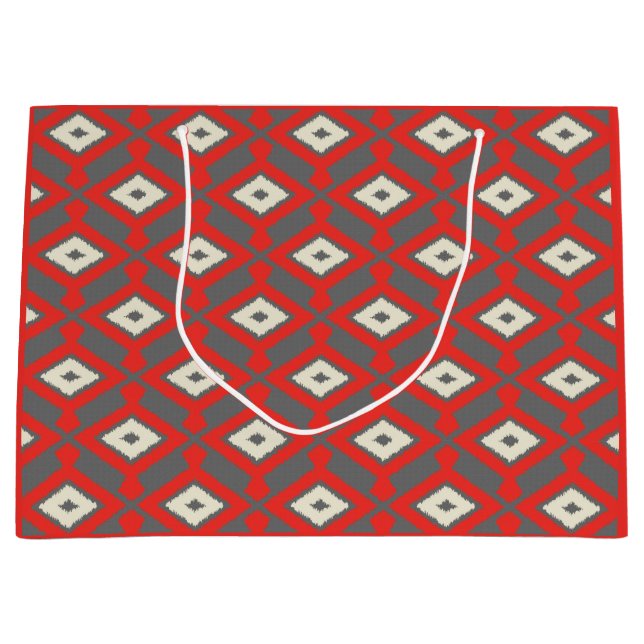 Ikat Mönster - Red, Grått och Beige (Framsidan)