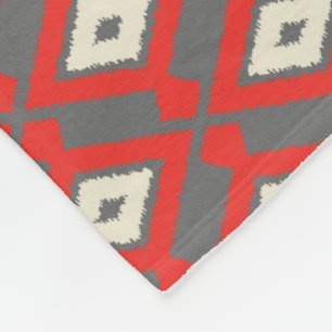 Ikat Mönster - Red, Grått och Beige Fleecefilt