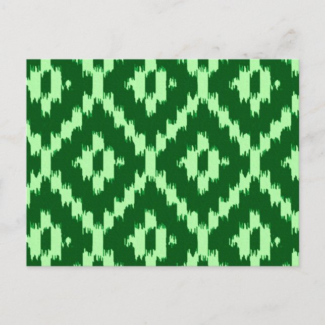 Ikat-mönster - Tallgrönt och blekgrönt Vykort (Framsida)