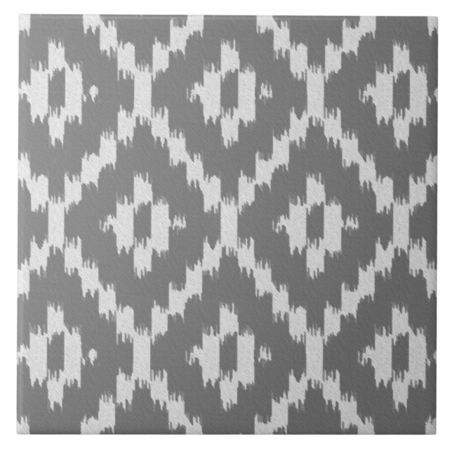 Ikat mönster - Träkol och silver grått Kakelplatta (Framsidan)