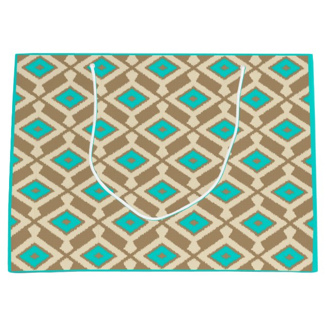 Ikat Mönster - Turcouise, Taupe och Beige (Framsidan)