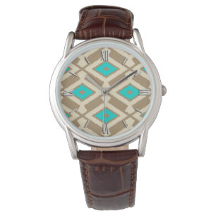 Ikat Mönster - Turcouise, Taupe och Beige Armbandsur