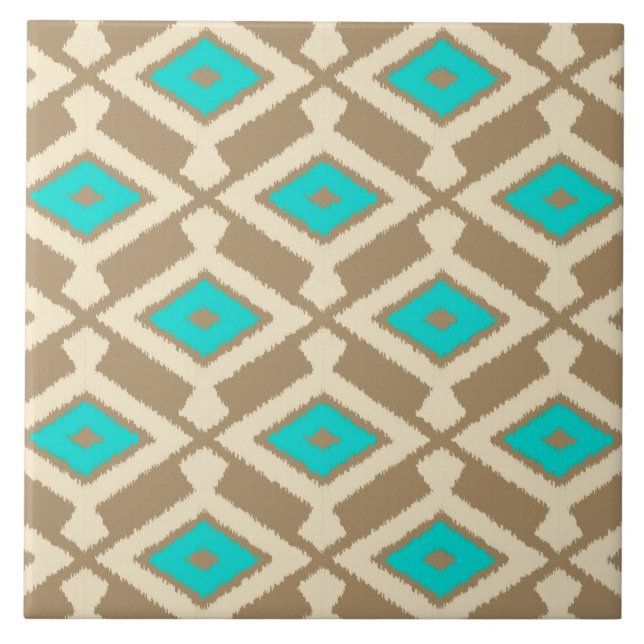 Ikat Mönster - Turcouise, Taupe och Beige Kakelplatta (Framsidan)