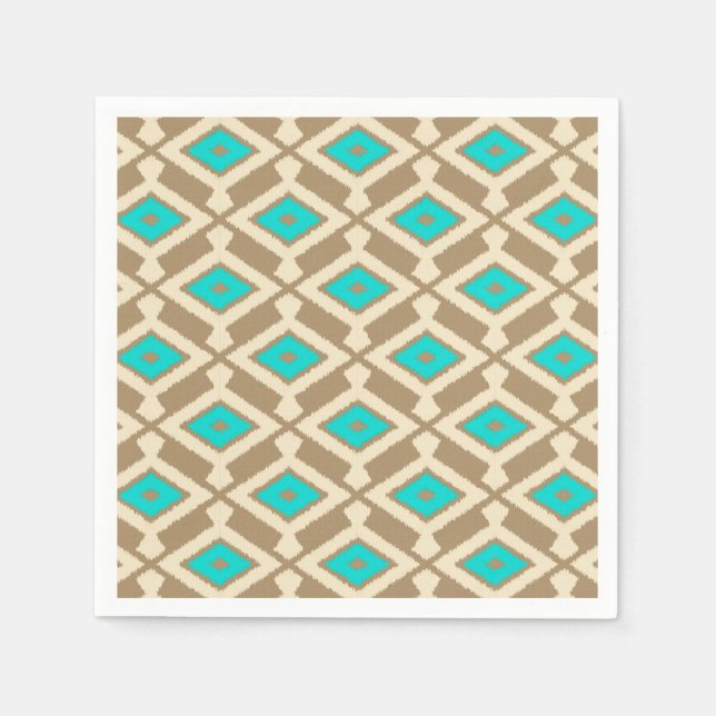 Ikat Mönster - Turcouise, Taupe och Beige Pappersservett (Framsidan)