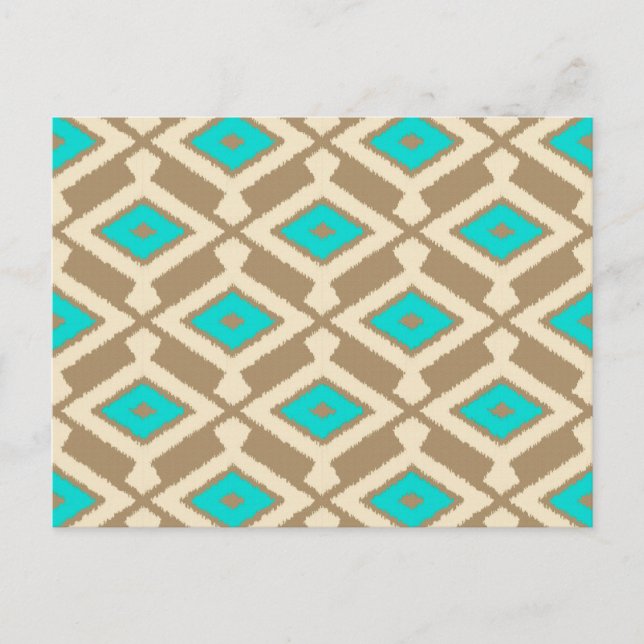 Ikat Mönster - Turcouise, Taupe och Beige Vykort (Framsida)