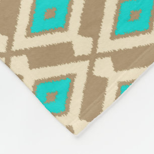 Ikat-mönster - Turkos, Taupe och Beige Fleecefilt