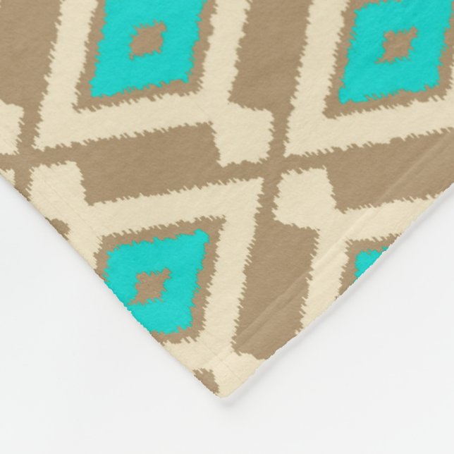 Ikat-mönster - Turkos, Taupe och Beige Fleecefilt (Hörn)