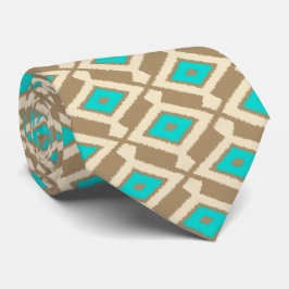 Ikat mönster - turkos, Taupe och beige Slips
