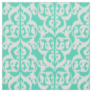 Ikat Moorish Damask - aqua och white Tyg