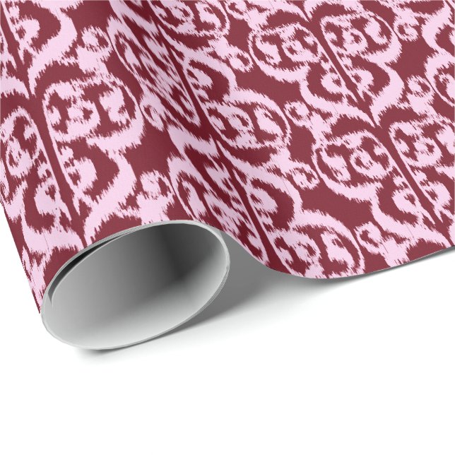 Ikat Moorish Damask - Burgundy och rosa. Presentpapper (Rullad Hörn)
