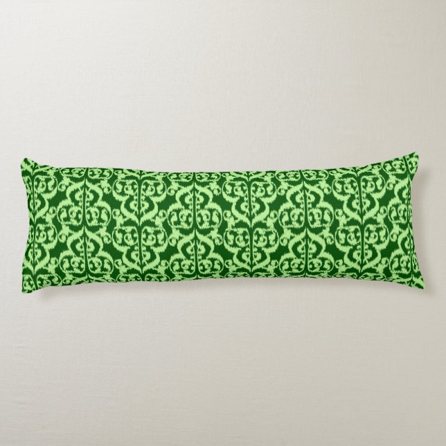 Ikat Moorish Damask - gräs och mynta grönt Kroppskudde (Baksidan)