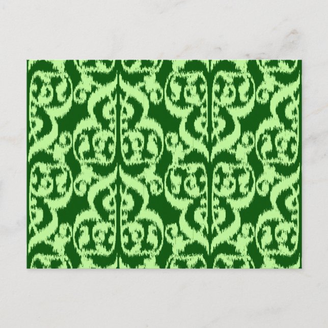 Ikat Moorish Damask - gräs och mynta grönt Vykort (Framsida)