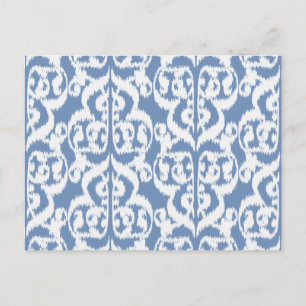 Ikat Moorish Damask - himlar blå och vit Vykort