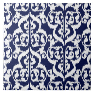Ikat Moorish Damask - indigo och white Kakelplatta