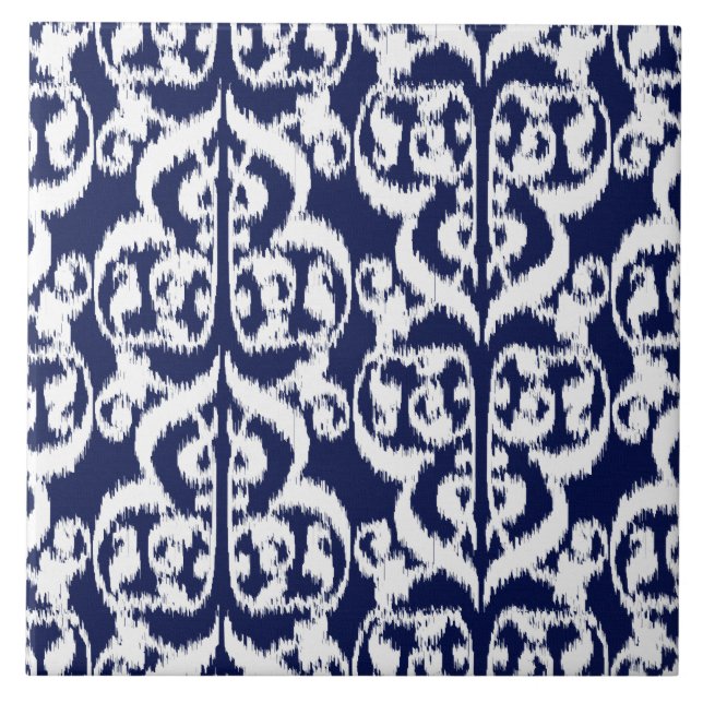 Ikat Moorish Damask - indigo och white Kakelplatta (Framsidan)