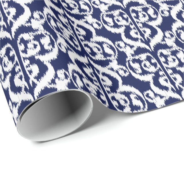 Ikat Moorish Damask - indigo och white Presentpapper (Rullad Hörn)