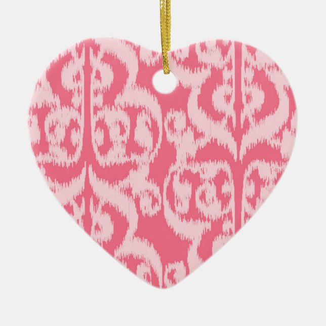 Ikat Moorish Damask - korallets rosa Julgransprydnad Keramik (Framsidan)