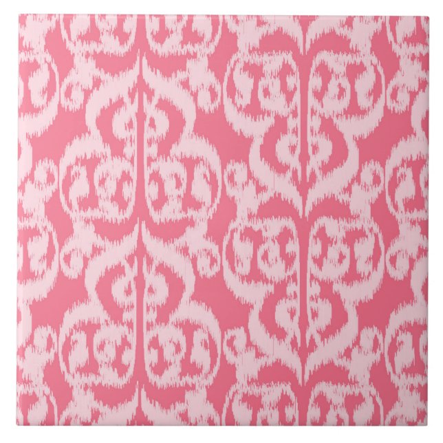 Ikat Moorish Damask - korallets rosa Kakelplatta (Framsidan)