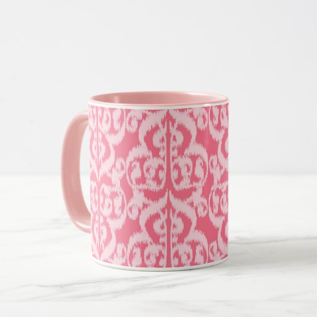 Ikat Moorish Damask - korallets rosa Mugg (Framsida vänster)