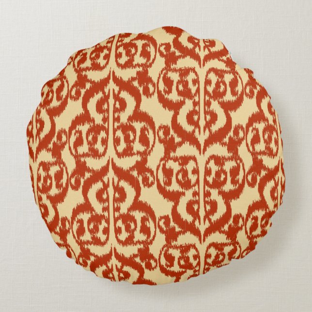 Ikat Moorish Damask - Mandarin-orangen Rund Kudde (Baksidan)