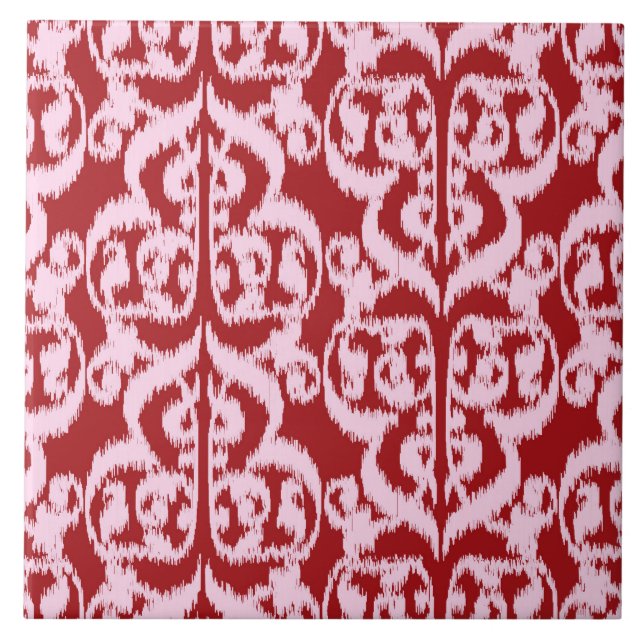 Ikat Moorish Damask - mörk röd och rosa Kakelplatta (Framsidan)
