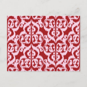 Ikat Moorish Damask - mörk röd och rosa Vykort