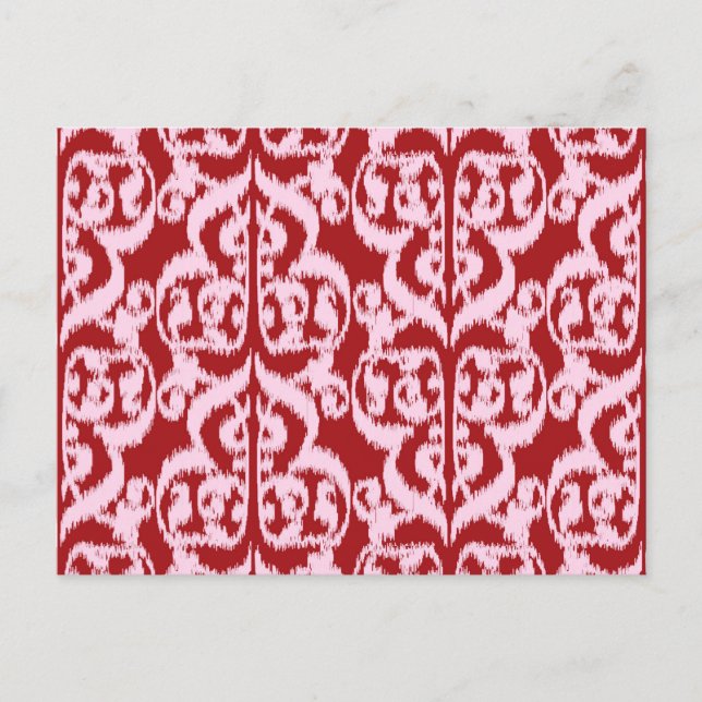 Ikat Moorish Damask - mörk röd och rosa Vykort (Framsida)