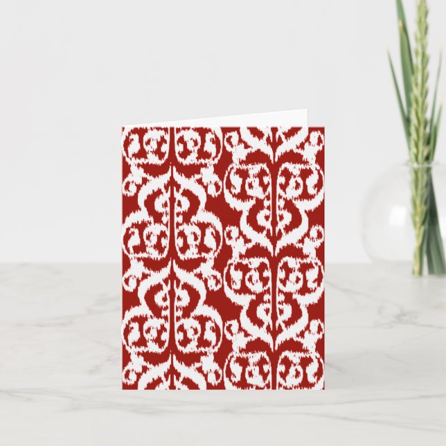Ikat Moorish Damask - mörk röd och vit Helgkort (Framsida)