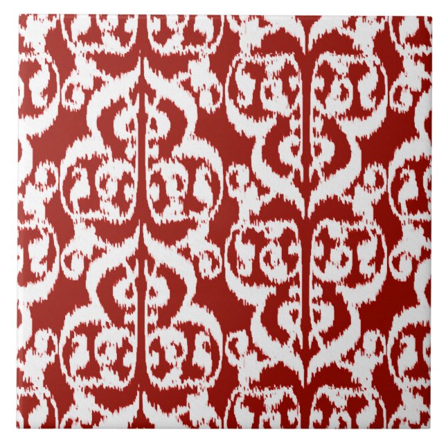 Ikat Moorish Damask - mörk röd och vit Kakelplatta (Framsidan)