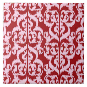 Ikat Moorish Damask - mörk rött och rosa Kakelplatta