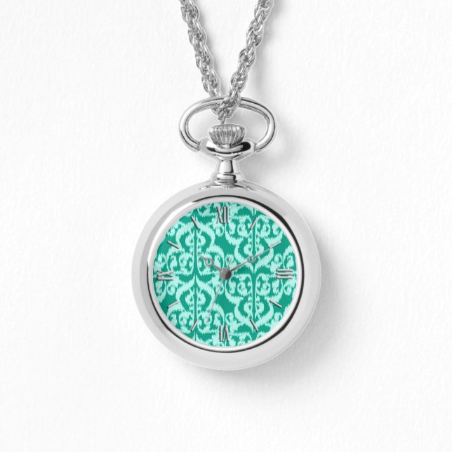 Ikat Moorish Damask - peacock and aqua Armbandsur (Framsida)