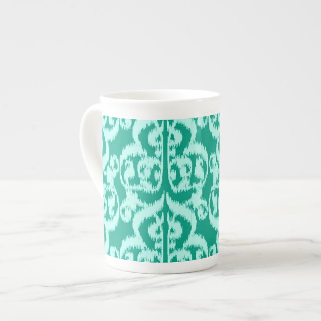 Ikat Moorish Damask - peacock and aqua Benporslin Mugg (Framsida vänster)