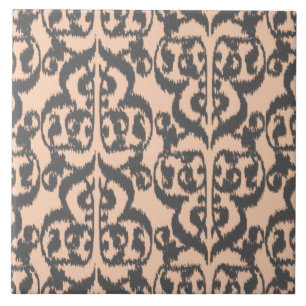 Ikat Moorish Damask - persiko- och träkol-grått Kakelplatta