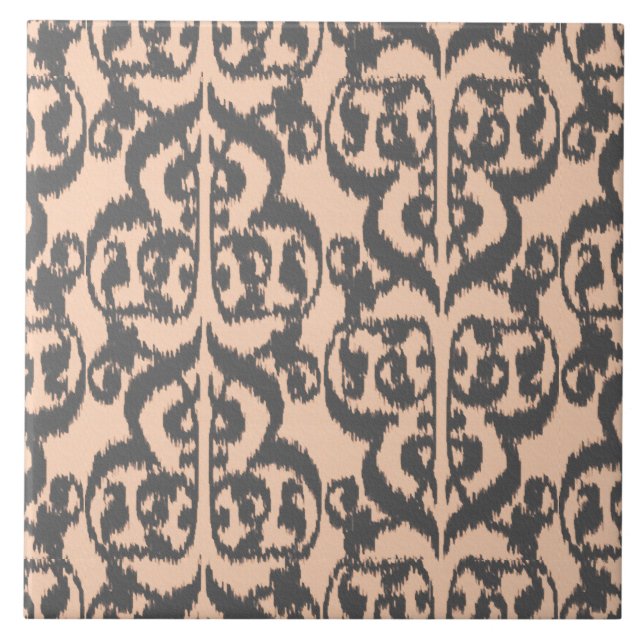 Ikat Moorish Damask - persiko- och träkol-grått Kakelplatta (Framsidan)