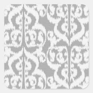 Ikat Moorish Damask - silver grått och vitt Fyrkantigt Klistermärke