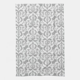 Ikat Moorish Damask - silver grått och vitt Kökshandduk