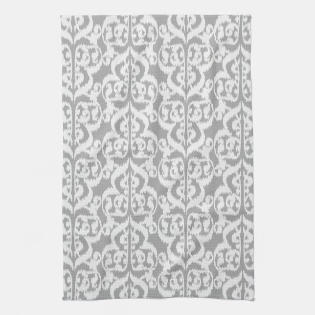 Ikat Moorish Damask - silver grått och vitt Kökshandduk (Vertikal)