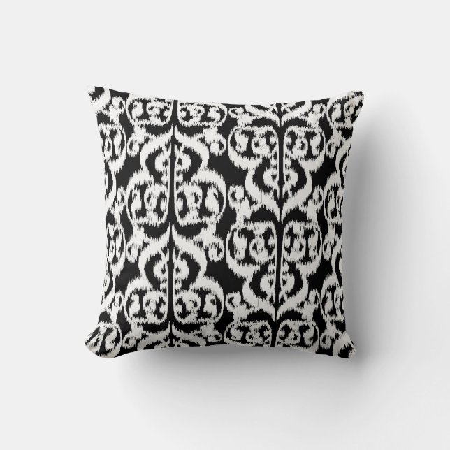 Ikat Moorish Damask - svart och vit dubbelsidig Kudde (Framsida)