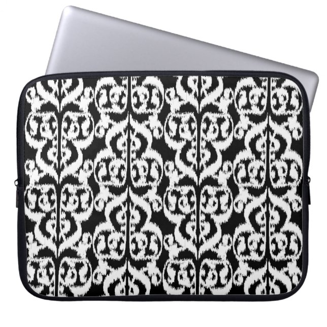 Ikat Moorish Damask - vit och svart Laptop Fodral (Framsidan)