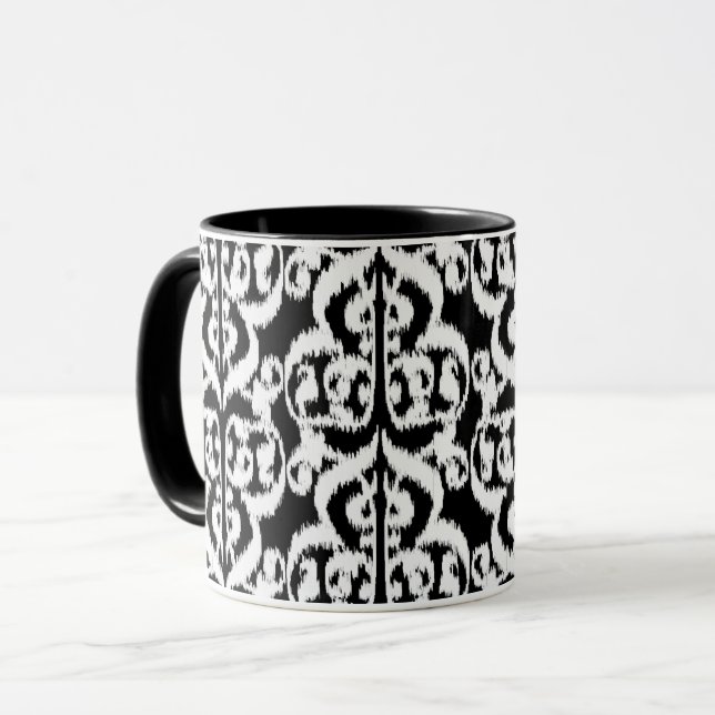 Ikat Moorish Damask - vit och svart Mugg (Framsida vänster)