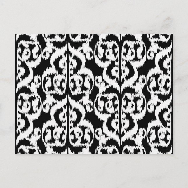 Ikat Moorish Damask - vit och svart Vykort (Framsida)