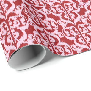 Ikat Morisk Damast - mörkröd och rosa Presentpapper