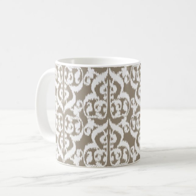 Ikat Morisk Damast - taupe tan och vit Kaffemugg (Framsida vänster)