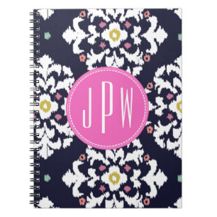 Ikat & rosa Monogram Anteckningsbok Med Spiral