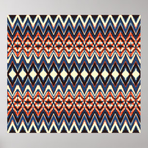 Ikat seamless mönster. tie dye shibori print with poster