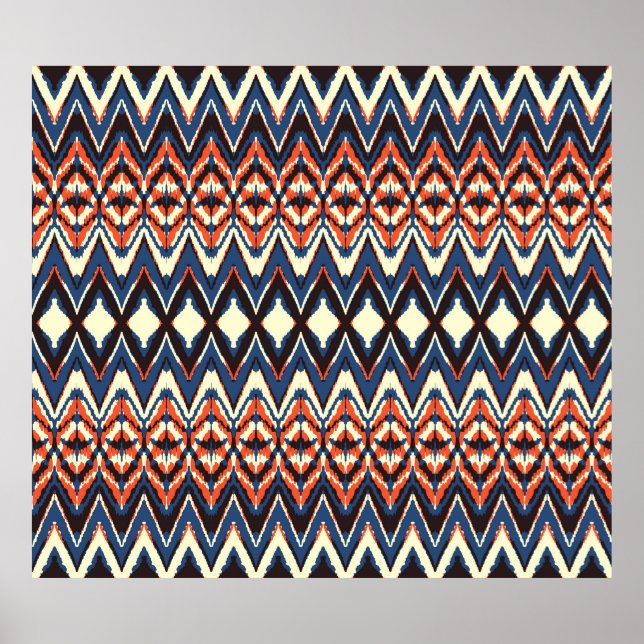 Ikat seamless mönster. tie dye shibori print with poster (Framsidan)